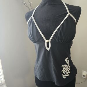 Chic Black Camisole with White Trim